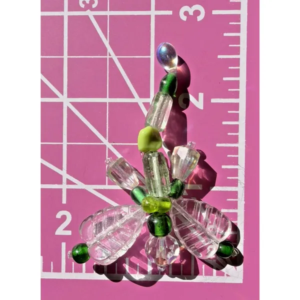 Vintage Beaded Dragonfly Brooch Green Clear Crystal Glass Pin 2.5” - Image 5