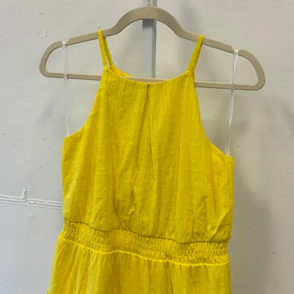 A. Byer Yellow Swiss Dot Halter‎ Mini Dress Smocked Waist Tiered Skirt Medium - Image 3