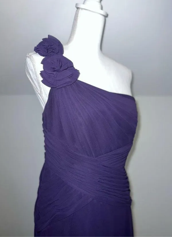 David's Bridal Women’s Wedding Guest Party Gown Bridesmaid One shoulder Dark Purple 10 - Image 2
