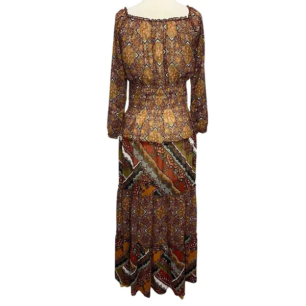 Anthropologie Fig And Flower Maxi Dress L Petite Multi Paisley Sheer Tiered Boho - Image 5