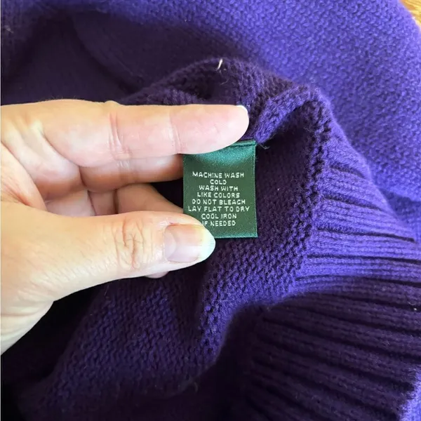 Lauren Ralph Lauren Cotton Sweater Purple Full Zip Turtleneck Large - Image 5