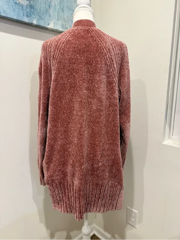 LOFT Plush Open-Front Chenille Cardigan in Dusty Rose - Image 2