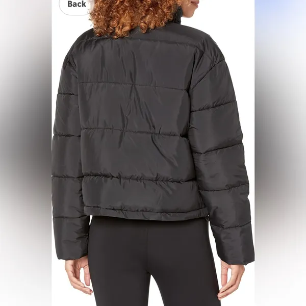 Elegant Black Puffer Jacket for Women cropped adjustable Size XL - Image 2