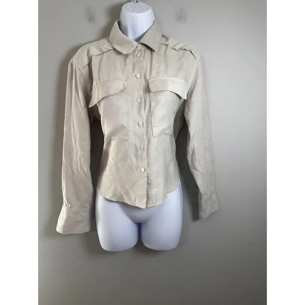 Banana Republic Vegan Suede Cropped‎ Shirt Oversized Utility Jacket Beige XS - Image 2