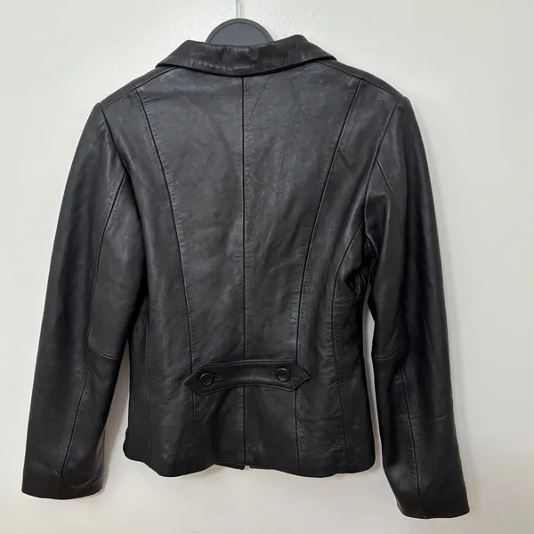 Vtg Black Leather Blazer Womens Sz S Jacket Biker Goth Grunge Baddie Western Y2K - Image 2