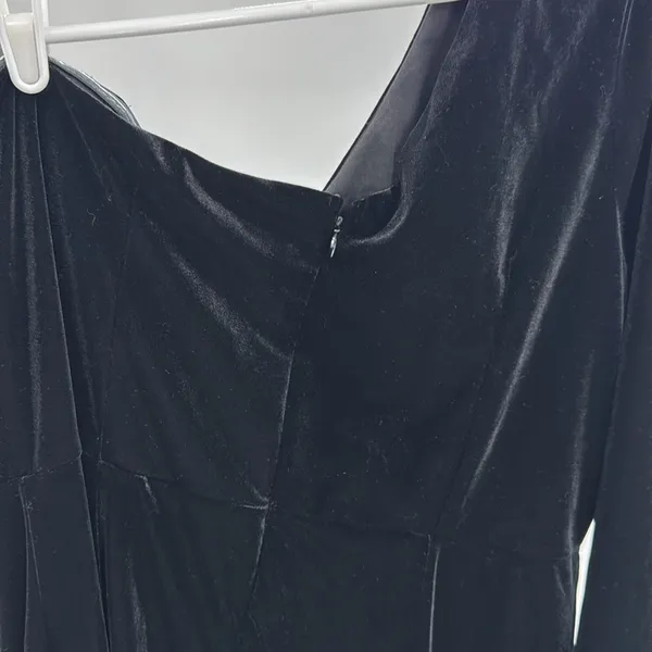 Lulu's Elegant Black Velvet One Shoulder Dress high slit XXL event party formal - Image 9