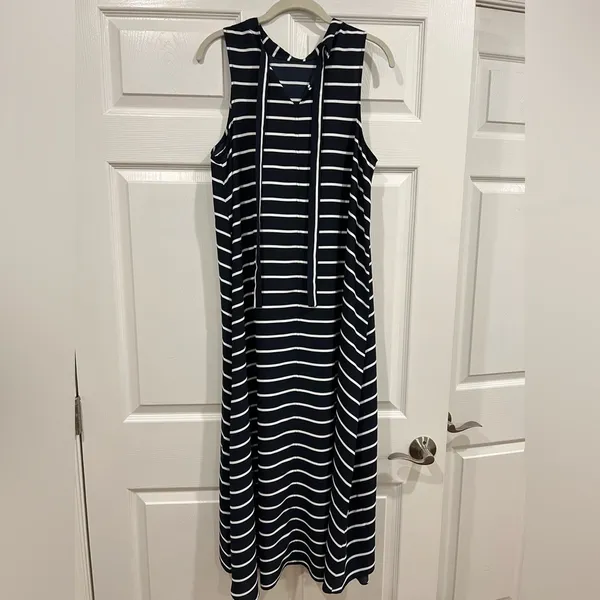 Banana Republic Factory‎ Striped High-Low Dress Womens Blue White Size Medium - Image 2