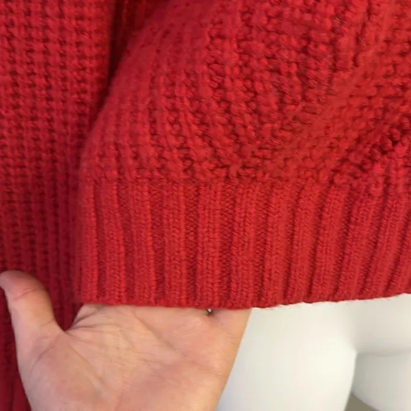 Madewell Women’s Heavy Weight Everett Cable Knit Pullover Red Sweater-Small - Image 4