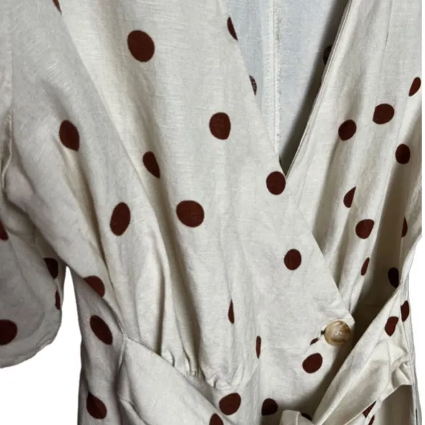 Moon River Polka Dot Midi dress SIZE MEDIUM Cream/brown Linen Blend - Image 4
