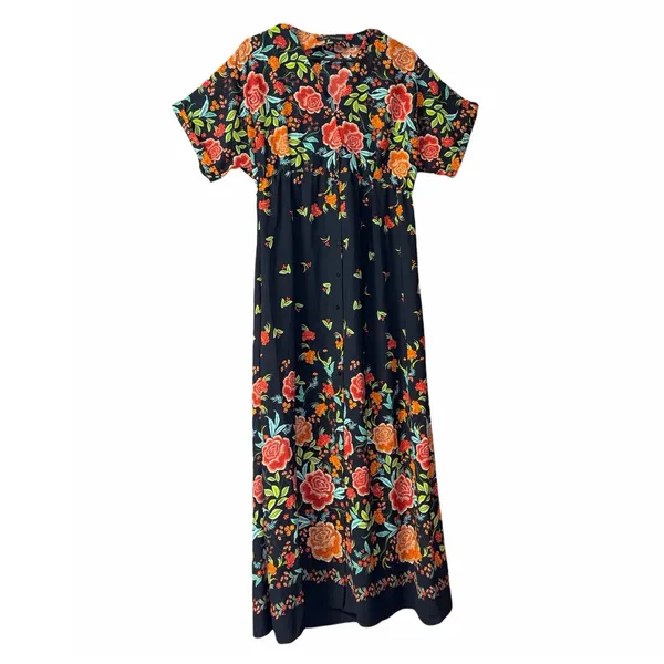 Zara Black Floral Print Boho Crossover Midi Dress Wrap Style Size XS - Image 3