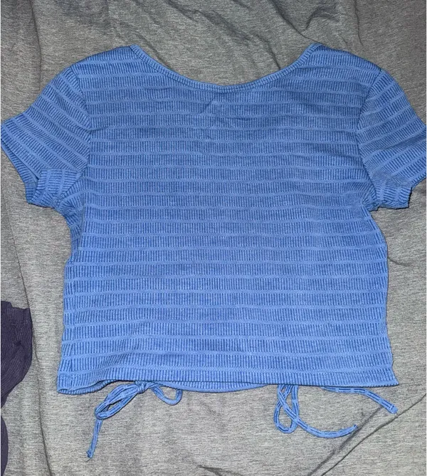 SO Blue Ribbed Drawstring Crop Top Size M - Image 4