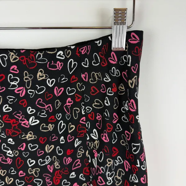LOFT Black Heart Print Midi Skirt Size 2 Coquette Valentines Romantic Y2K‎ Girly - Image 4