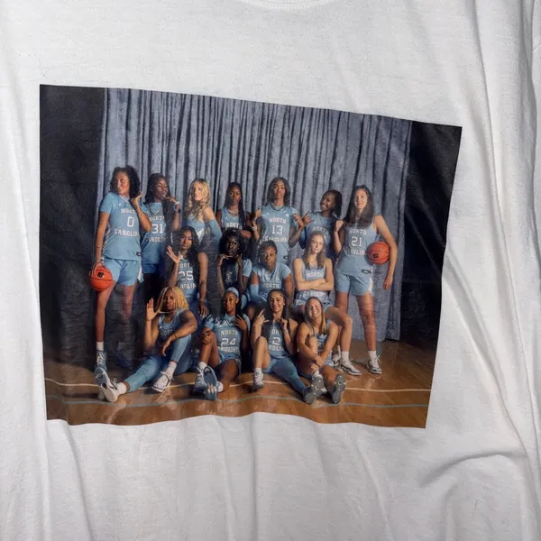 NWOT Jordan White Long Sleeve Tee with UNC WBB Team Photo - Image 2
