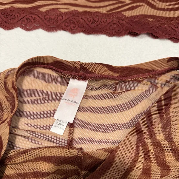 Brown Zebra-Print Lace Trim Cami and Shorts Sleep Set - Image 2