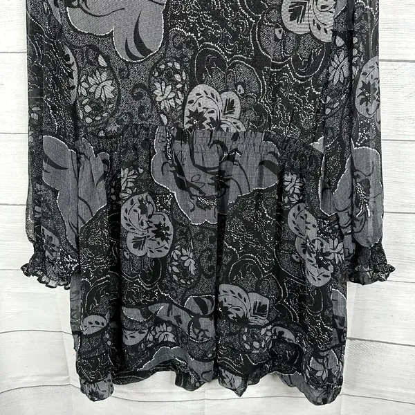 ICE Vintage Women XL Black Sheer 3/4 Sleeve Floral Blouse WhimsyGoth Feminine - Image 8