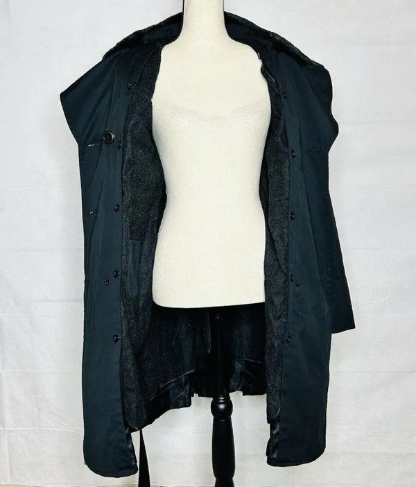 Jones New York Coat Size Large Black Faux Fur Removeable Collar Belted Trench - Image 13