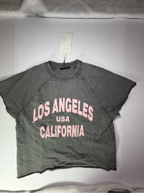 Zara Gray Graphic Tee with Pink Los Angeles Print - Image 2