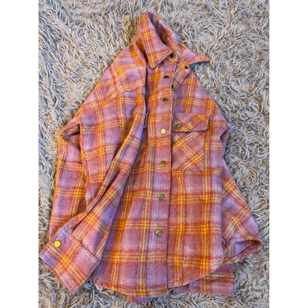 Dizzy‎ Lizzie Plaid Shacket Purple Orange Button Down Shirt Jacket Small - Image 2