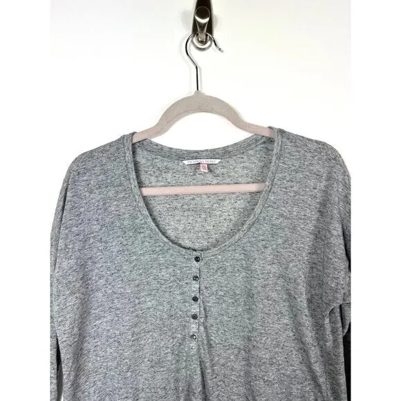 Victorias Secret Grey Heathered Long‎ Sleeve Henley Shirt Womens Small S Relaxed - Image 3