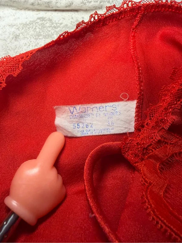 Vintage Warner’s Scarlet Red Satin Lace Cami - Image 3