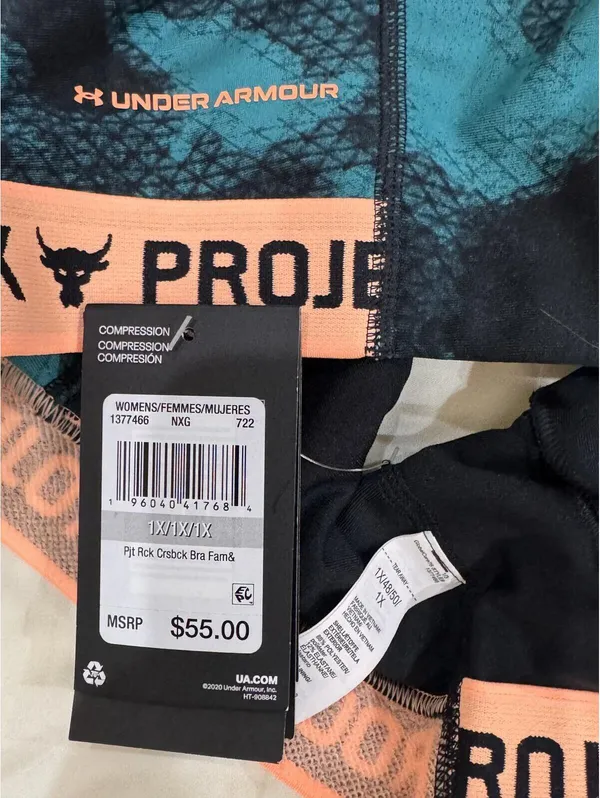 Under Armour Project Rock Crossback Green Orange Sports Bra Plus Size 1X - Image 8