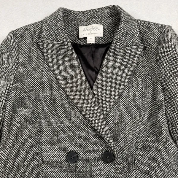 Anthropologie‎ Mare Mare Blazer Women XS Black White Tweed Double Breasted Femme - Image 3