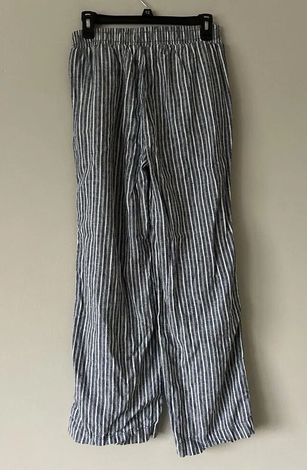 Briggs Linen Blend Striped Wide Leg Pants Size Medium Coastal Beachy Boho - Image 2