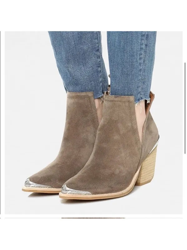 Jeffrey Campbell Cromwell Cut Out Western Taupe Brown Suede Ankle Boot 7.5 - Image 4