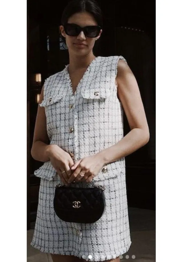ANINE BING Janet Tweed Dress in White Plaid Size Medium NWT - Image 14