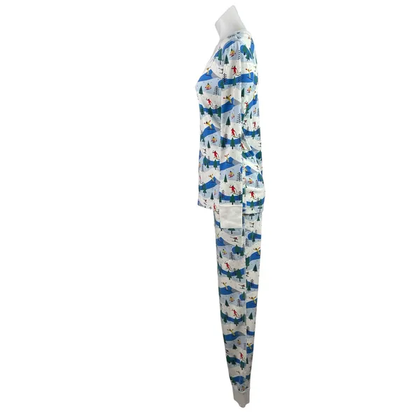 Hanna Andersson Ski Slope Holiday Blue Long Sleeve Sleepwear Pajamas Set Size M - Image 2