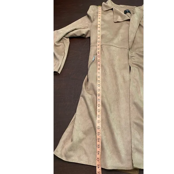 NWT Tahari Faux Suede Trench Coat Taupe Belted XL Long Duster Jacket Capsule - Image 7