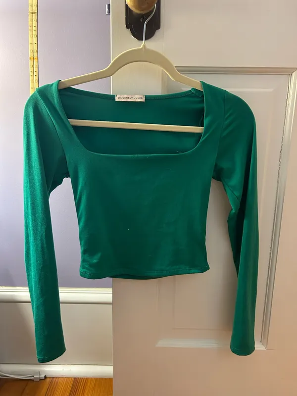Green Square Neck Long Sleeve Top - Image 2