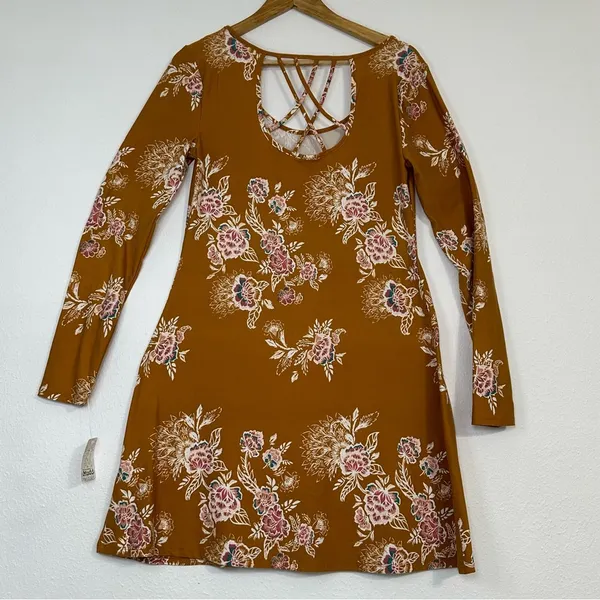 Mudd  fall Orange Floral Long Sleeve Dress - Image 3