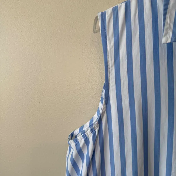 Blue White Striped Sleeveless Button Front Drawstring Midi Dress XL Coastal - Image 7