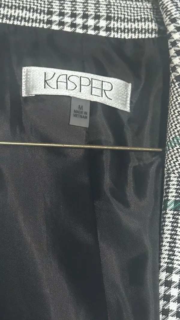 Kasper Gray & Black Glen Plaid Long Blazer with Subtle Green Windowpane - Image 2