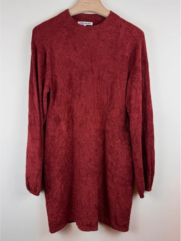 Elizabeth and James Burgundy Velour Knit Sweater Mini Dress Long Sleeve Size L - Image 2