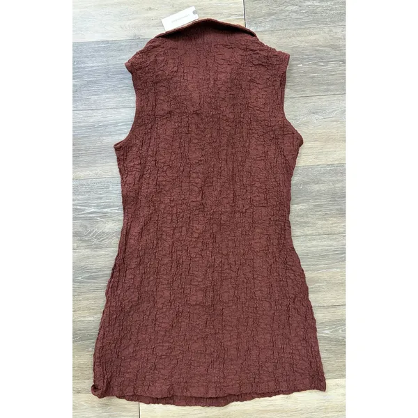 Anthropologie Textured Sleeveless Shirt Dress Brown Collared Button Womens M NWT - Image 2
