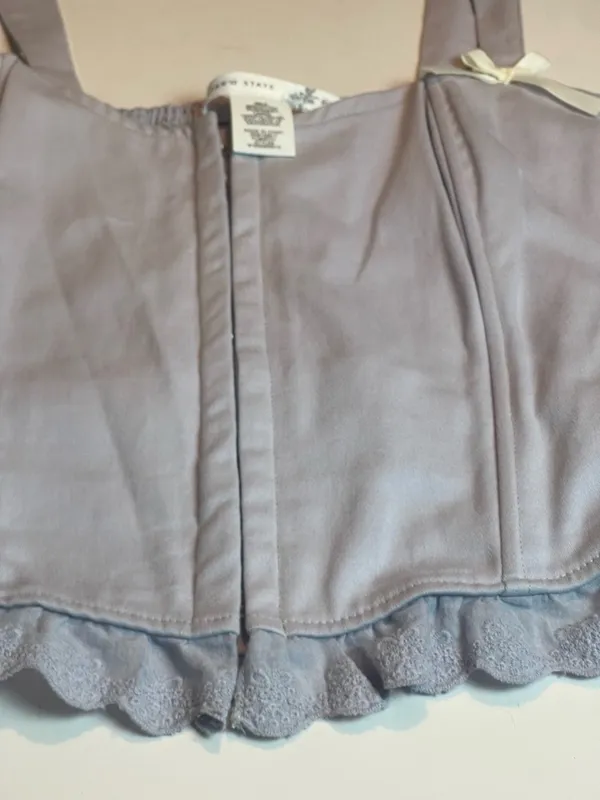 Altar'd State Cotton Corset Top XL Grey Dawn Lace Trim Coquette Balletcore NWT - Image 13