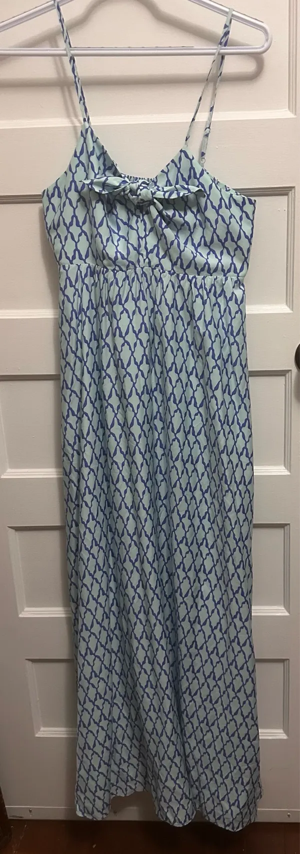 Vineyard Vines Blue Geo Print V-Neck Smocked Sleeveless Maxi Dress Size S - Image 3