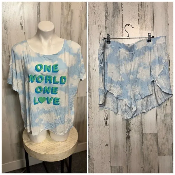 Old Navy Tie Dye Pajama Set XL | One World One Love Graphic Tee & Shorts Lounge - Image 2