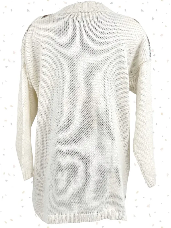 Vintage Winter Sweater Chunky Hand Knit Texture Oversized Boxy Cream Tan Size M - Image 2