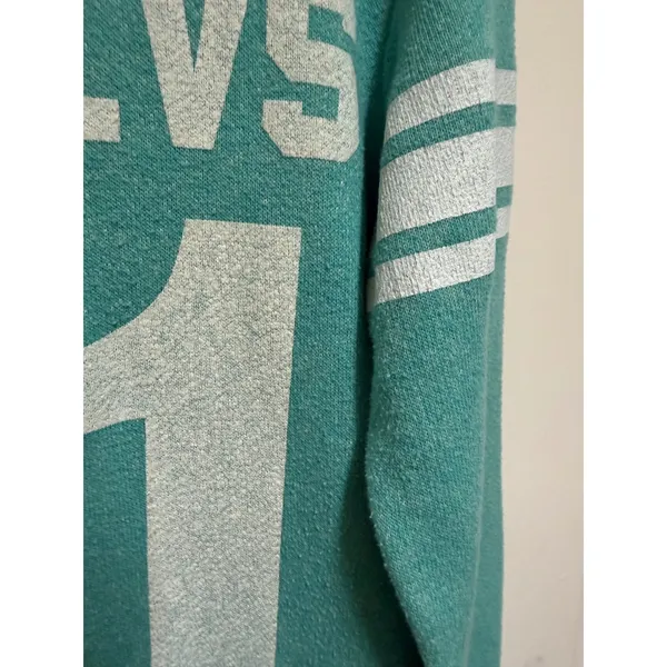 Delia's Whatevs 01 Varsity Graphic Sweatshirt Teal Blue Y2K Crewneck XS USA Made - Image 5