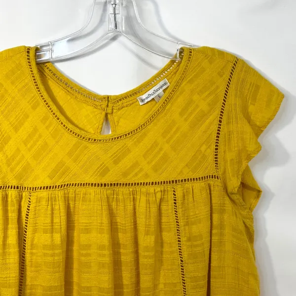 John Paul Richard Large Top Yellow Cap Sleeve‎ Blouse Raw Boho Boxy Gauzy 1684 - Image 5