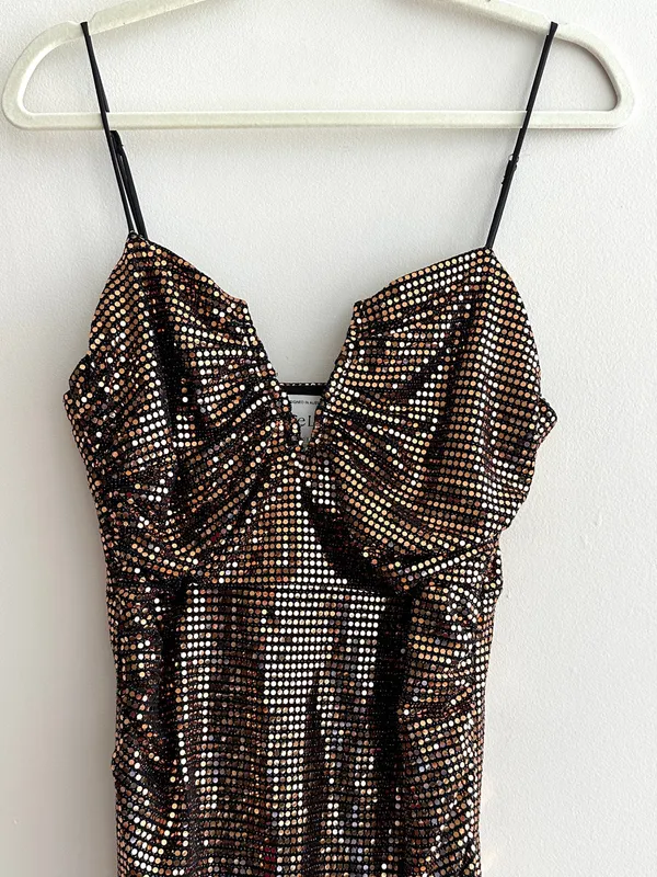 Selfie Leslie Dancing In September Thigh Split Sequin Dress Bronze, Size XL - Image 7