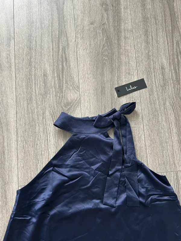 New Lulus Headed Out Tonight Navy Blue Satin Halter Swing Dress Medium MSRP $58 - Image 8