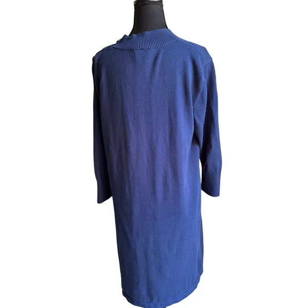 Preppy Navy Cotton Sweater Dress XL Gold Button Shoulder Haley & The Hound - Image 6