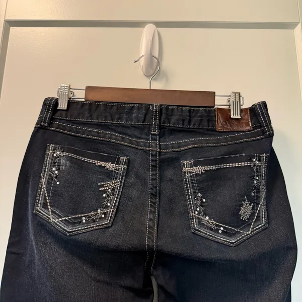BKE Brie Flared Bootcut Trouser Style Jean Dark Wash Sequin Detail High Waist 28 - Image 7