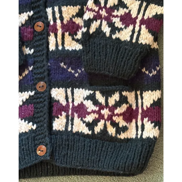 Artesanias ISHKA 100% Wool Cardigan One Size Medium Fair Isla Ecuador Made Boho - Image 5