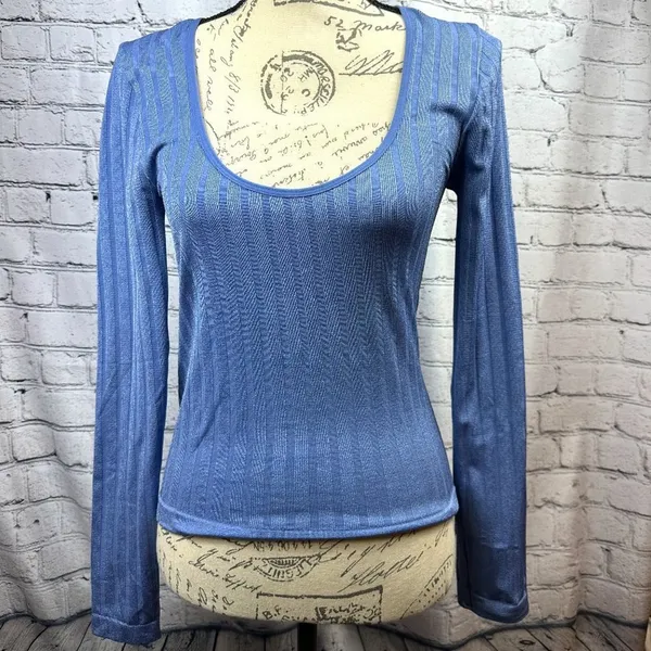 Free People Lucky You Layering Scoop Neck Top Blue M/L - Image 8