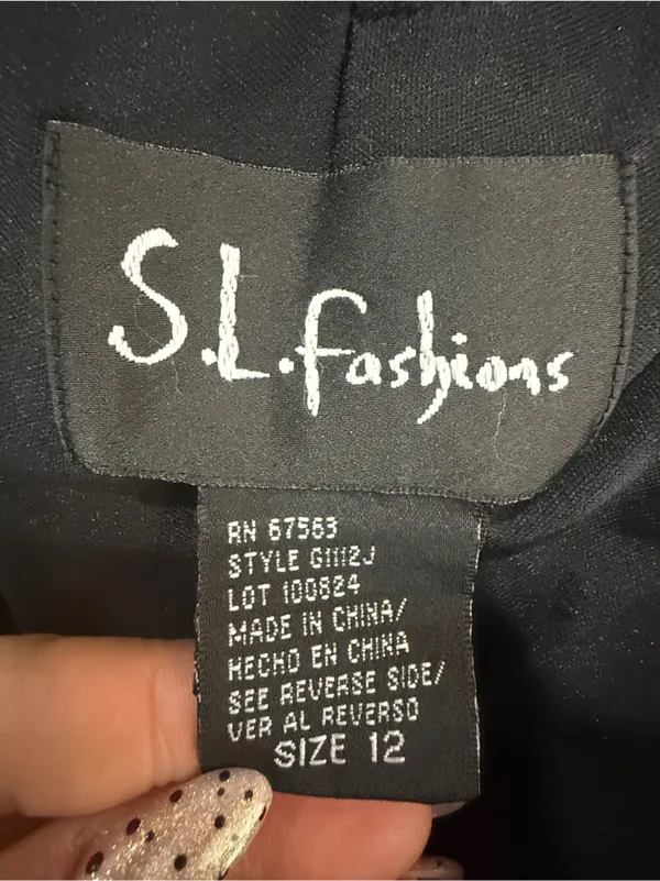 S.L. Fashions Black Midi Dress with Gold Floral Embroidery - Image 7